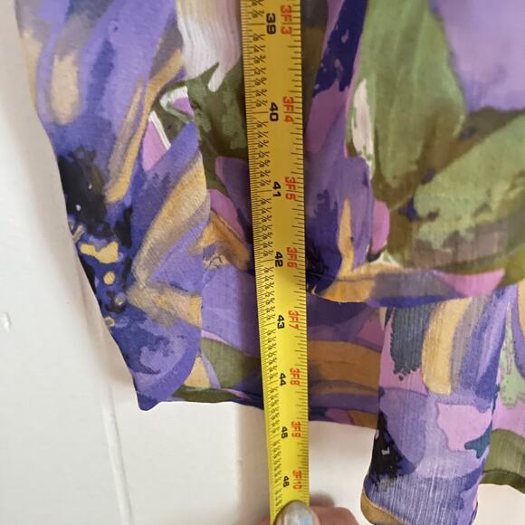 Figueroa & Flower Floral Boho Dress M Purple Yellow Smocked Waist Tiered Midi - Picture 7 of 7